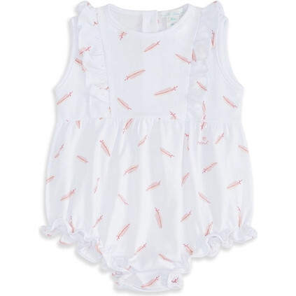 Feather Print Bubble, Pink - Rompers - 1