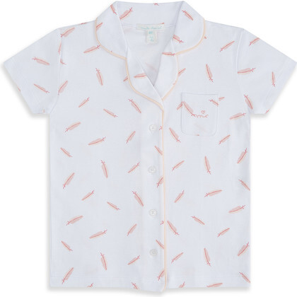 Child Feather Print Short Pajama Set , Pink - Pajamas - 3