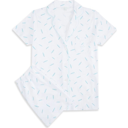 Adult Feather Print Short Pajama , Aqua