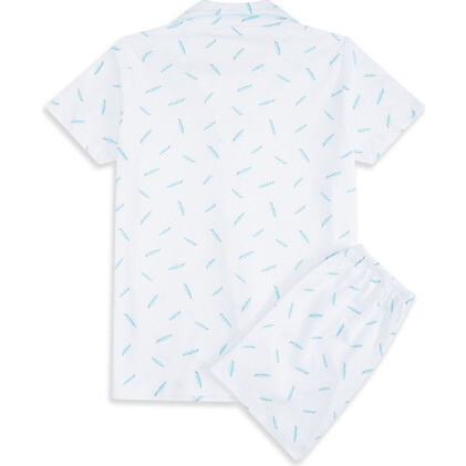 Adult Feather Print Short Pajama , Aqua