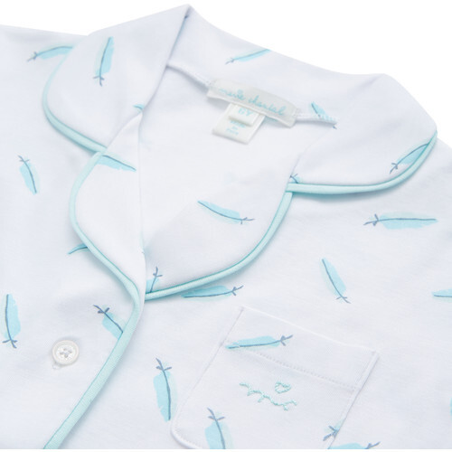 Adult Feather Print Short Pajama , Aqua - Pajamas - 5