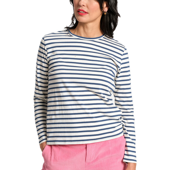 Women's Striped Top, Oyster Thick / Navy Thin