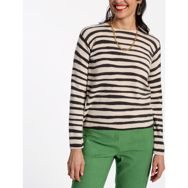 Women's Honey Crewneck Painterly Stripe, Black/Oyster