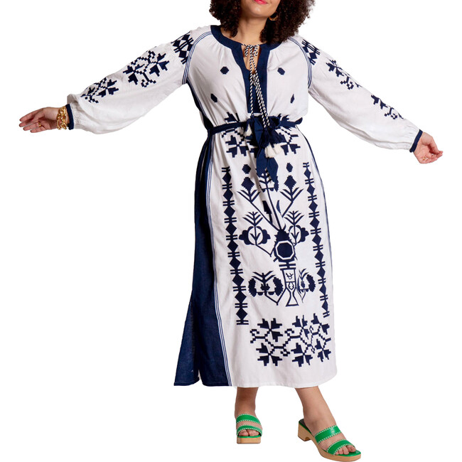 Women's Stephanie Dress, White/Navy