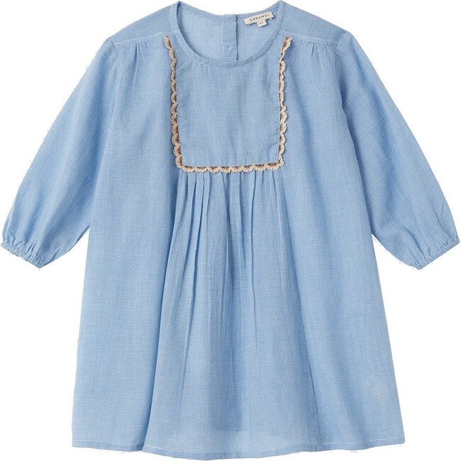 Coral Dress, Blue Microcheck