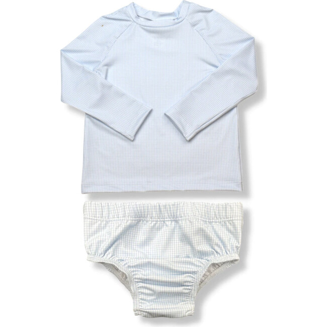 Sun & Sand Rash Guard Set, Blue Mini Gingham