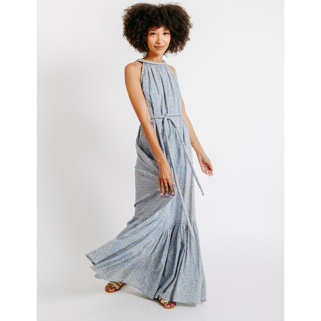Women's Corsica Halter Dress, Dusty Blue Field Flower - Dresses - 5