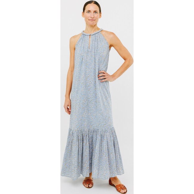 Women's Corsica Halter Dress, Dusty Blue Field Flower - Dresses - 8