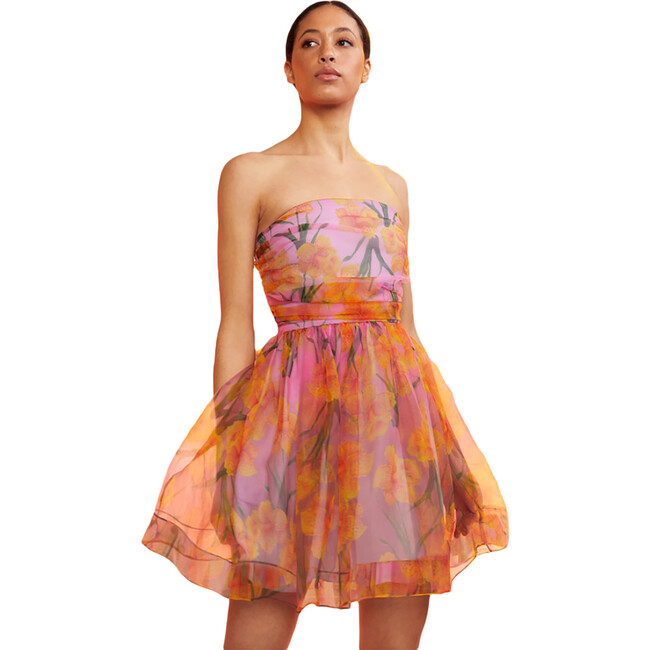 Women's Daffodil Strapless Organza Dress, Pink/Orange