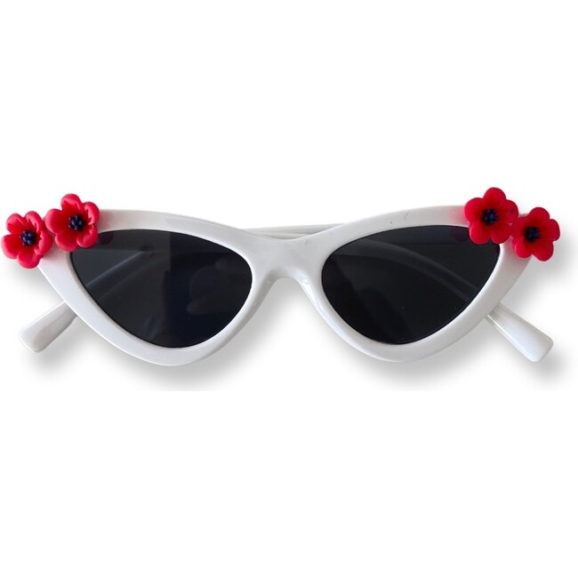 Red Flowers Elle Cat Eye Sunnies, White - Sunglasses - 1