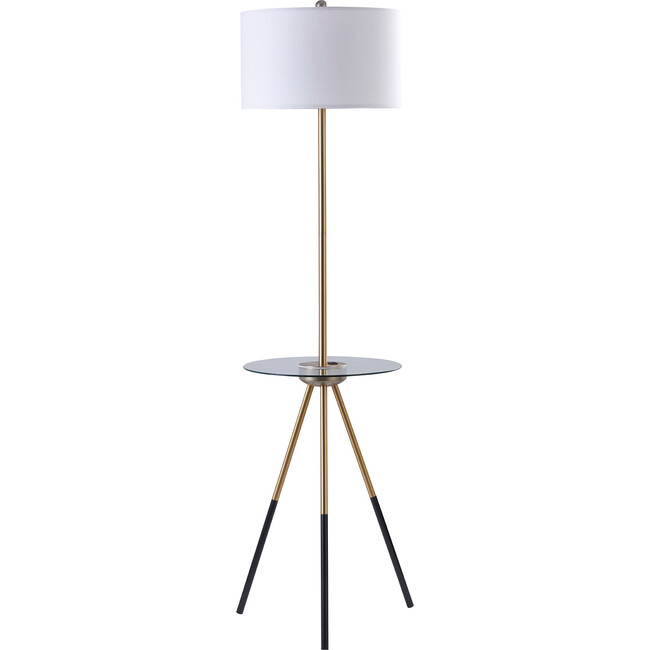 Myra Floor Lamp with Glass Table and Built-In USB, Gold