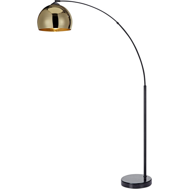 Arquer Arc Floor Lamp With Gold Shade And Black Marble Base