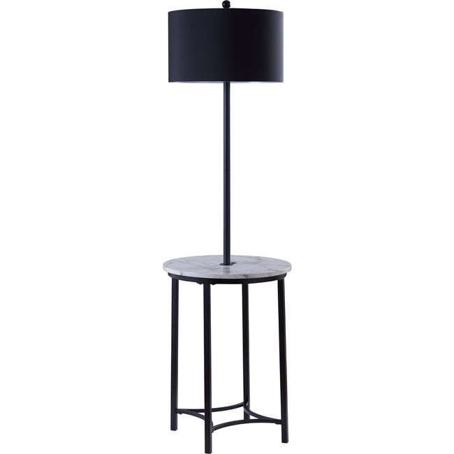 Shenna Floor Lamp with Table and Built-In USB, Faux Marble/Black