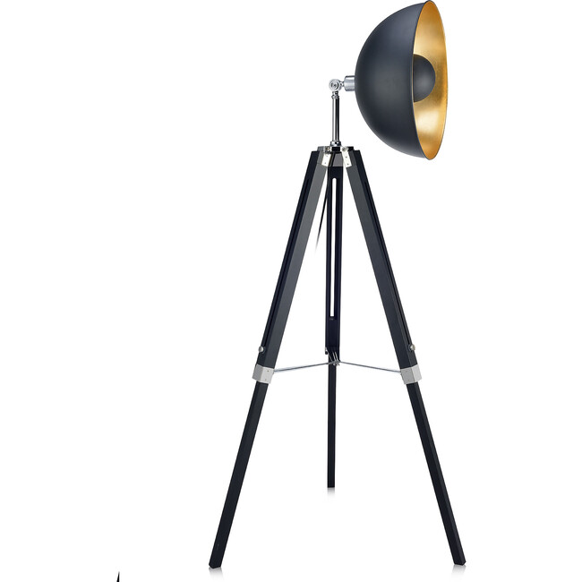 Fascino 63" Industrial Metal Tripod Floor Lamp with Dish Shade, Black/Gold