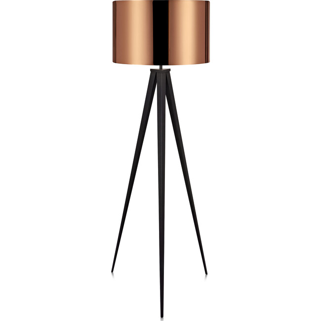 Romanza 61.81" Postmodern Tripod Floor Lamp with Drum Shade, Matte Black/Copper