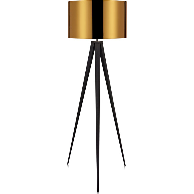 Romanza 61.81" Postmodern Tripod Floor Lamp with Drum Shade, Matte Black/Gold