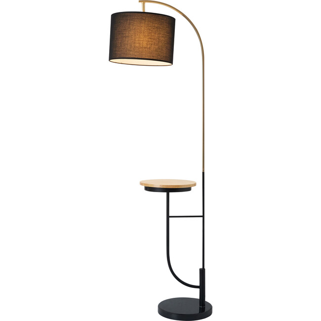 Danna 65" Modern Metal Arc Floor Lamp with Table and USB Port, Black