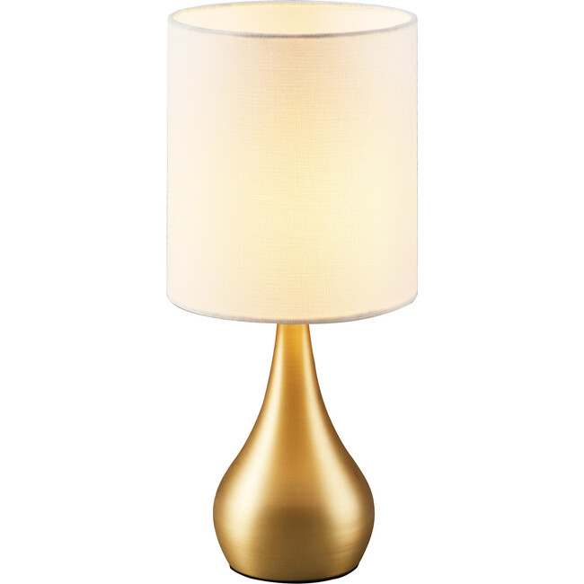 Sarah Metal Table Lamp with Touch Light, Cream Fabric Shade, Polish Brass Finish