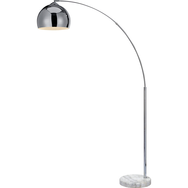 Arquer Arc Floor Lamp With Chrome Finished Shade And White Marble Base