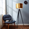 Romanza 61.81" Postmodern Tripod Floor Lamp with Drum Shade, Matte Black/Gold - Lighting - 2