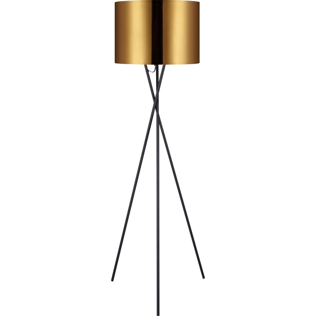 Cara 62.2" Modern Metal Tripod Floor Lamp with Drum Shade, Black/Gold