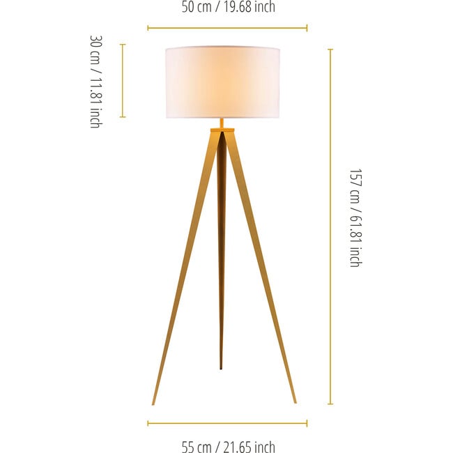 Romanza 62" Postmodern Tripod Floor Lamp with Drum Shade, Matte Gold/White - Lighting - 3