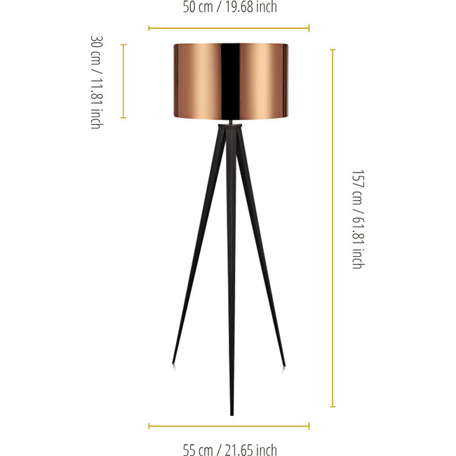 Romanza 61.81" Postmodern Tripod Floor Lamp with Drum Shade, Matte Black/Copper - Lighting - 3