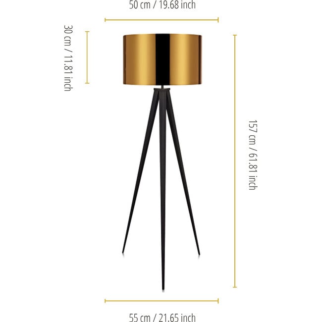 Romanza 61.81" Postmodern Tripod Floor Lamp with Drum Shade, Matte Black/Gold - Lighting - 3