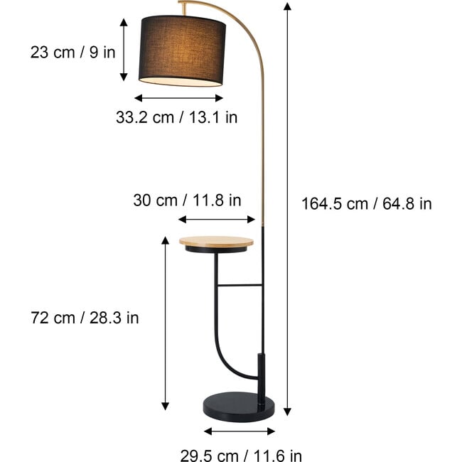 Danna 65" Modern Metal Arc Floor Lamp with Table and USB Port, Black - Lighting - 3