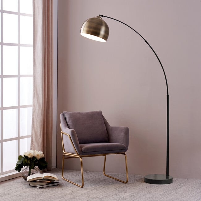 Arquer Arc 68.1" Metal Floor Lamp with Bell Shade, Antique Brass - Lighting - 2