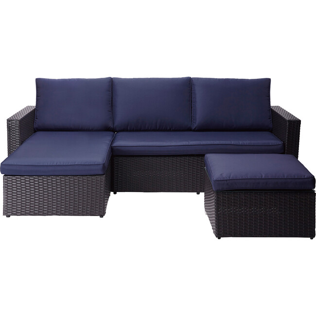 Outdoor 3-Piece Rattan Patio Sectional Set with Cushions, Brown/Navy