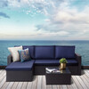 Outdoor 3-Piece Rattan Patio Sectional Set with Cushions, Brown/Navy - Accent Seating - 2