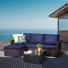 Outdoor 3-Piece Rattan Patio Sectional Set with Cushions, Brown/Navy - Accent Seating - 3