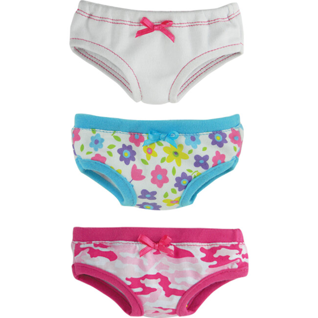 18" Doll, Set of 3 Underwear - Hot Pink/White/Blue
