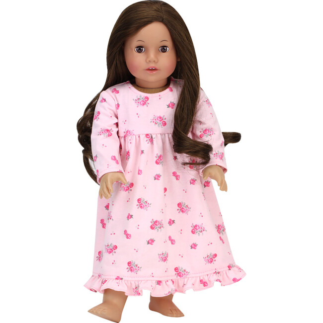 18" Doll, Floral Print Nightgown - Light Pink