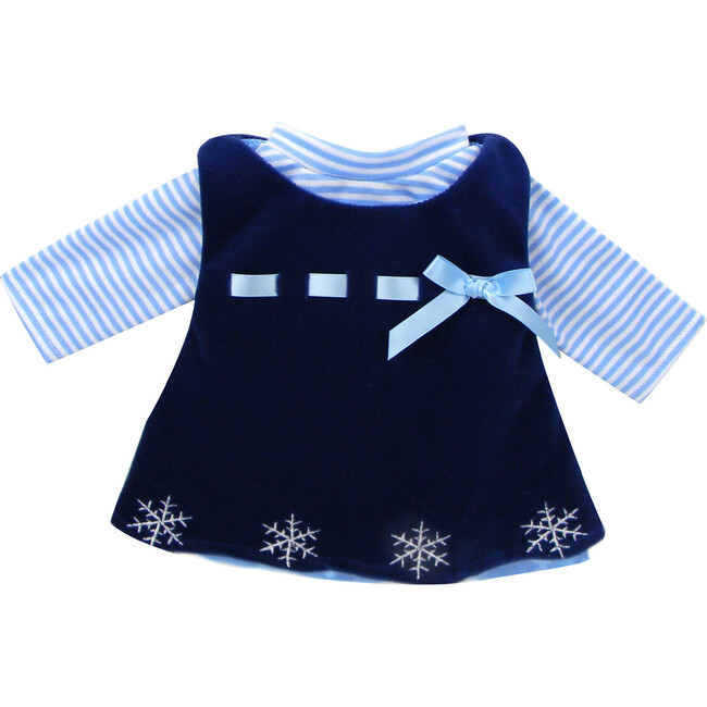 15" Doll, Velvet Snowflake Dress & Stripe Shirt - Navy