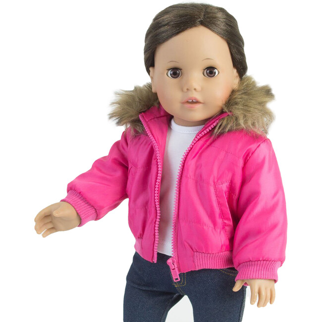 18" Doll, Fuchsia Puffy Jacket - Hot Pink