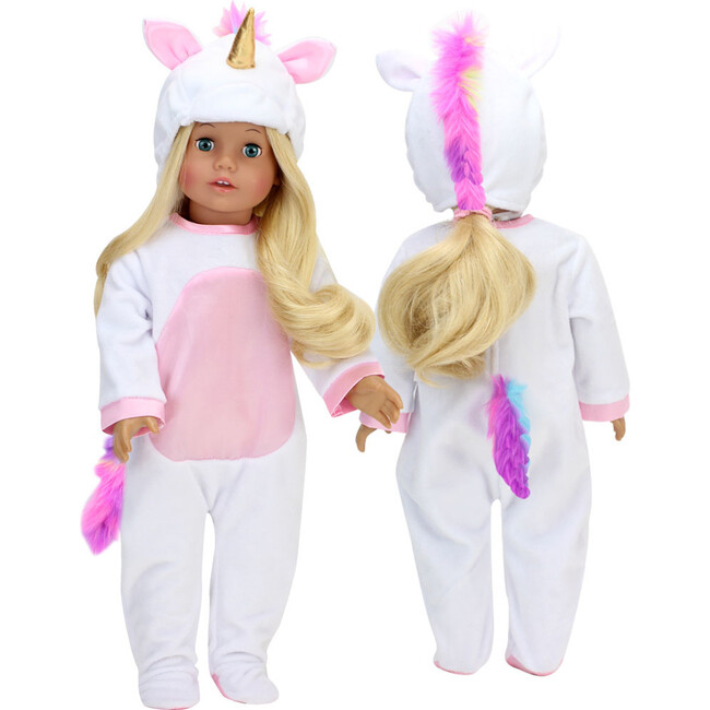 18" Doll, Unicorn Costume - Plush White - Doll Accessories - 3