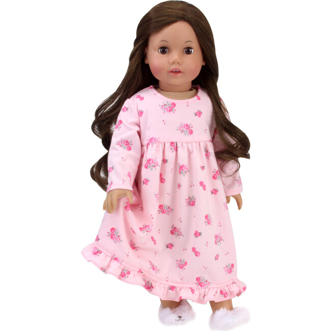 18" Doll, Floral Print Nightgown - Light Pink - Doll Accessories - 3
