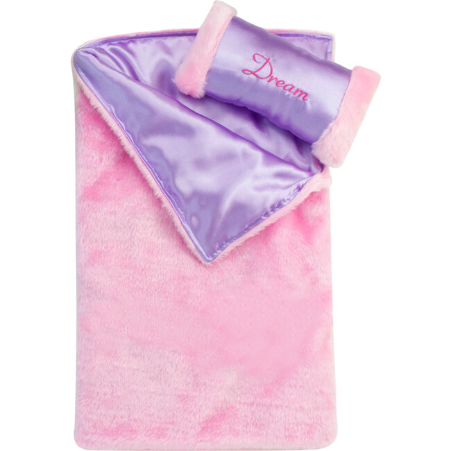 18" Doll, Satin/Fur Sleeping Bag & Pillow - Light Pink