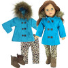 18" Doll, Turquoise Peacoat, Animal Print Leggings & Brown Ankle Boots - Doll Accessories - 1 - thumbnail