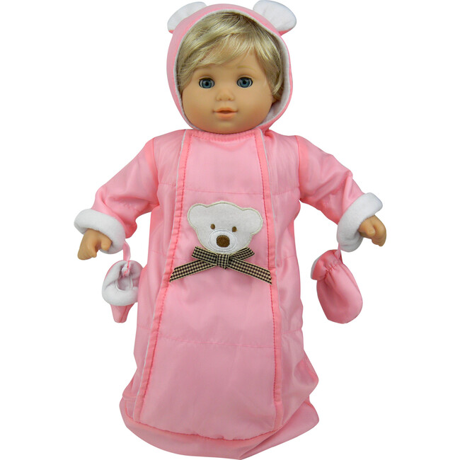 15" Doll, Bear Face Snowsuit - Light Pink