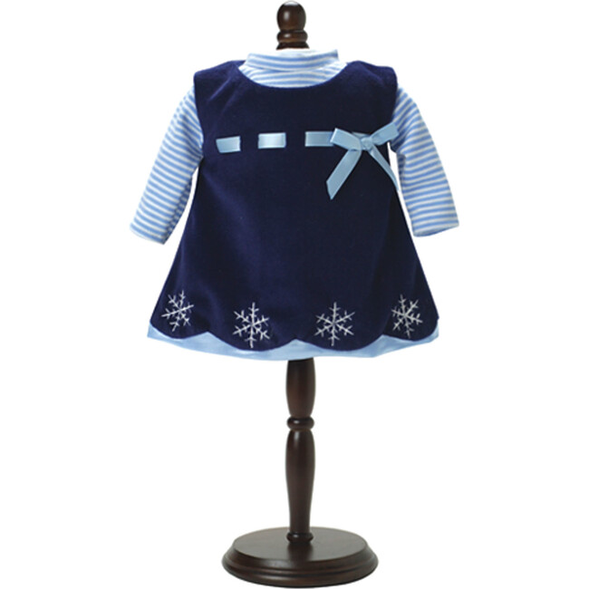15" Doll, Velvet Snowflake Dress & Stripe Shirt - Navy