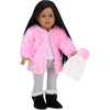 18" Doll, Shaggy Coat, Pom-pom Hat, Silver Metallic Leggings, White Tank & Black Boots Set - Doll Accessories - 1 - thumbnail