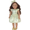 18" Doll, Sequin Holiday Dress & Headband & Ankle Strap Dress Shoes - Gold - Doll Accessories - 2