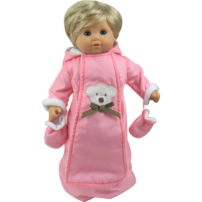 15" Doll, Bear Face Snowsuit - Light Pink
