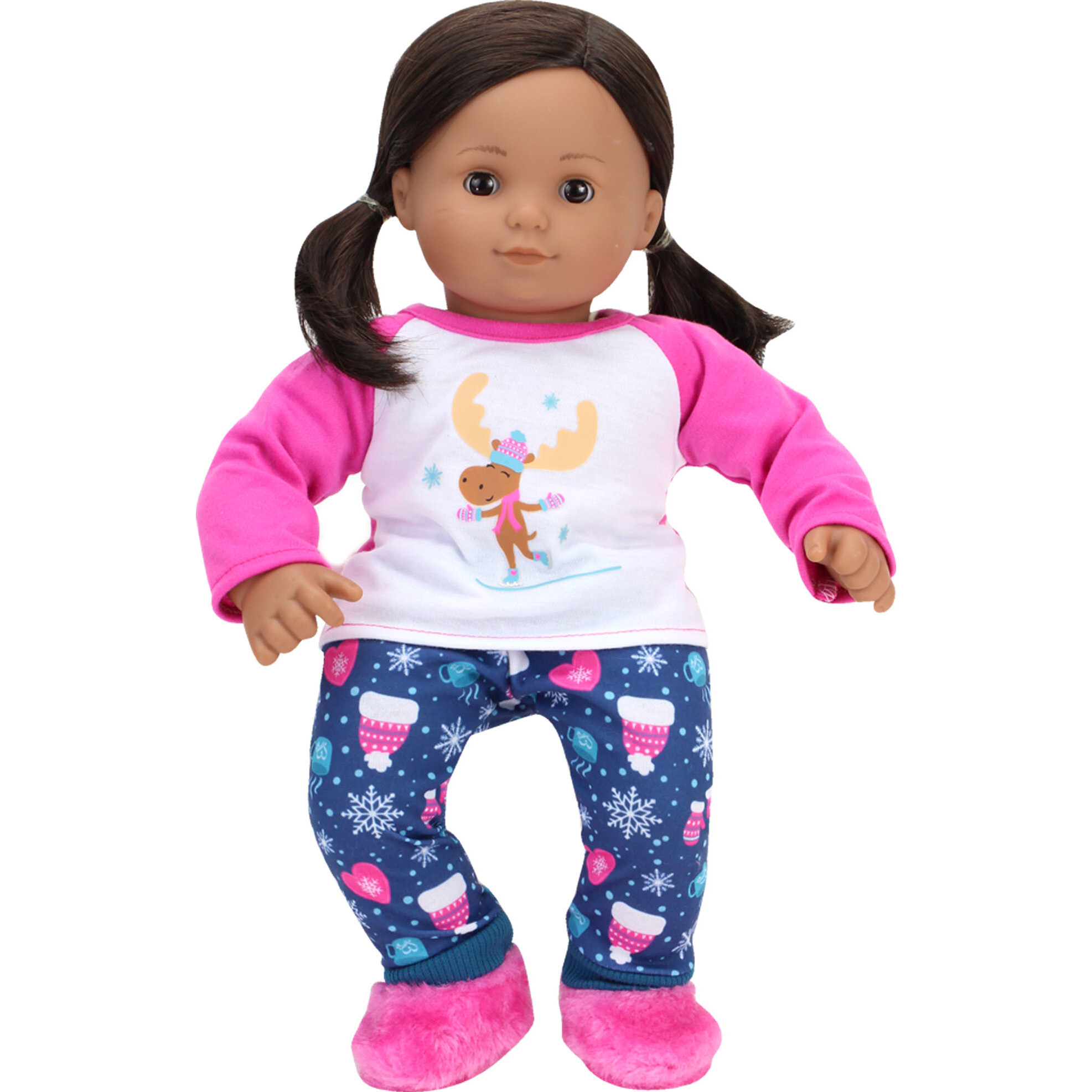 15" Doll, Moose Print Winter Pj's & Slippers - Teal - Doll Accessories - 1