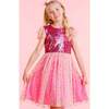 Shimmer Sequin Star Tulle Girls Party Dress, Candy Pink - Dresses - 2 - thumbnail