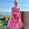 Confetti Embroidered Smocked Tulle Girls Party Dress, Candy Pink - Dresses - 2