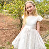 Confetti Smocked Blossom Tulle Girls Occasion Dress, White - Dresses - 2 - thumbnail
